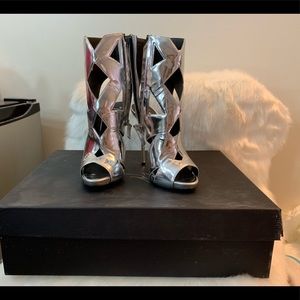 Giuseppe Zanotti metallic leather cutout bootie.